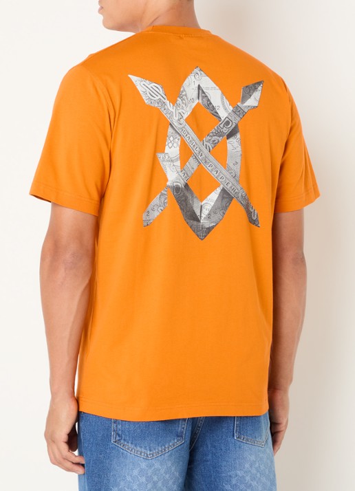 Daily Paper Origami T-shirt met logo- en backprint - detail oranje