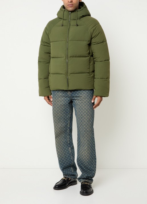 Daily Paper Puffer jack met ritszakken en capuchon - voorkant groen