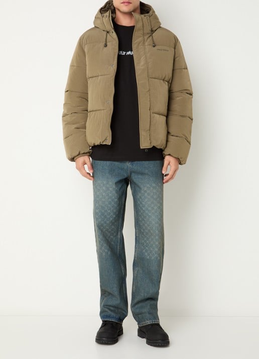Daily Paper Ripstop puffer jack met logo - voorkant 4 mosgroen