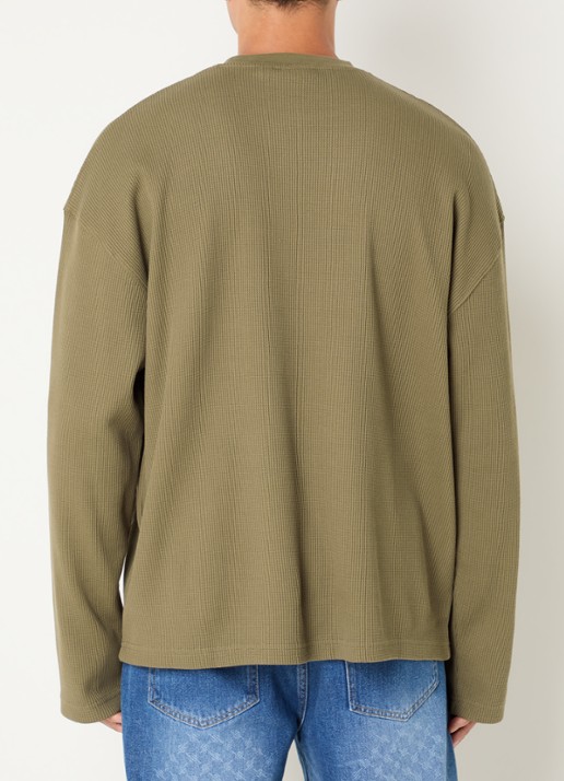 Daily Paper Waffle Stay longsleeve met logoprint - achterkant mosgroen