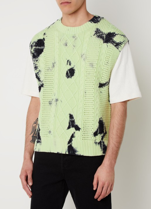 Daily Paper Xois kabelgebreide spencer met tie-dye dessin - detail 3 neongroen