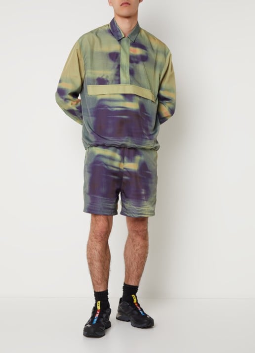 Daily Paper Yaro Hazy loose fit korte broek met print - voorkant 2 lichtgroen
