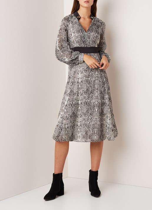 Damsel in a Dress Brooklyn A-lijn jurk met slangenprint - voorkant 4 gebroken wit