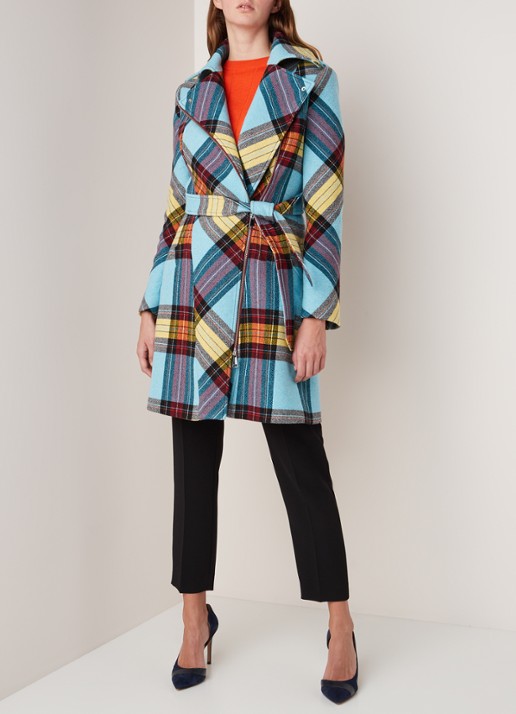 Damsel in a Dress Cariss mantel met ruitdessin en asymmetrische ritsluiting  - voorkant 2 lichtblauw