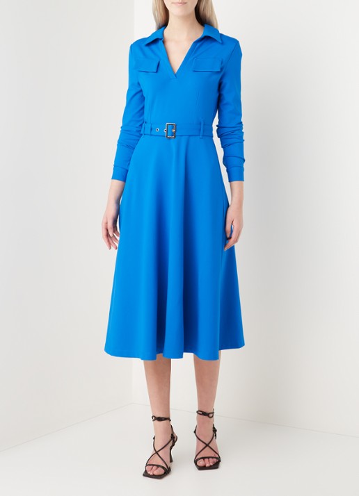 Damsel in a Dress Dalby midi jurk van jersey met ceintuur - voorkant 3 kobaltblauw