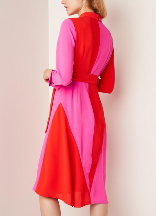 Damsel in a Dress Mila blousejurk met colourblocking en strikceintuur - achterkant donkeroranje