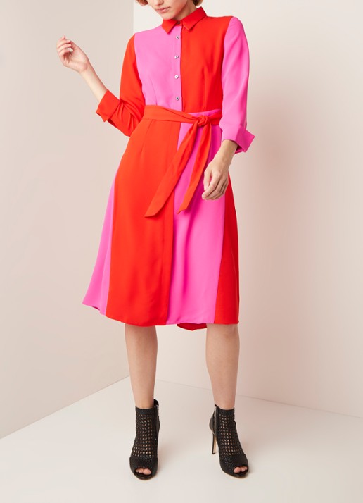 Damsel in a Dress Mila blousejurk met colourblocking en strikceintuur - voorkant 3 donkeroranje