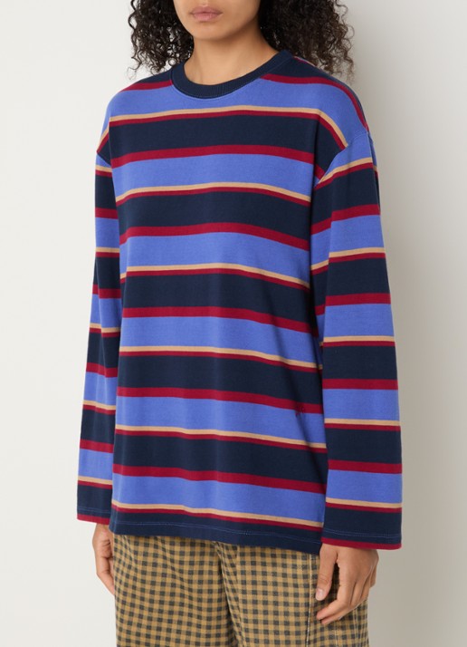 Damson Madder Ali longsleeve met streepprint - detail donkerblauw