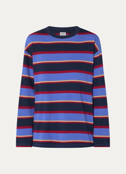Damson Madder Ali longsleeve met streepprint - voorkant 3 donkerblauw