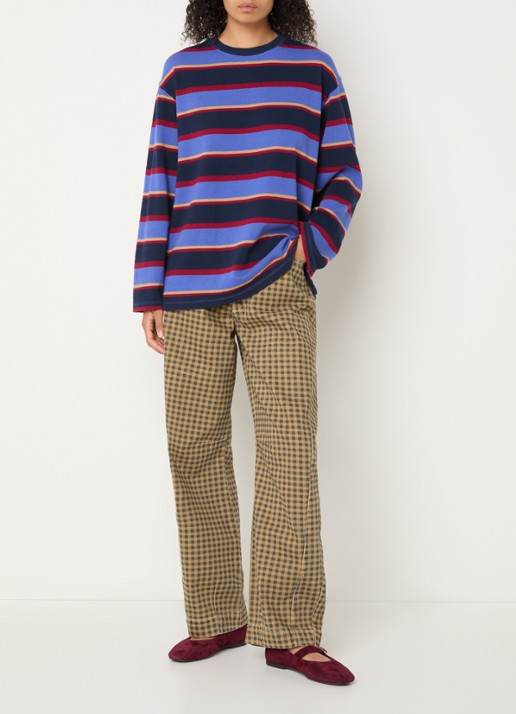 Damson Madder Ali longsleeve met streepprint - voorkant 4 donkerblauw