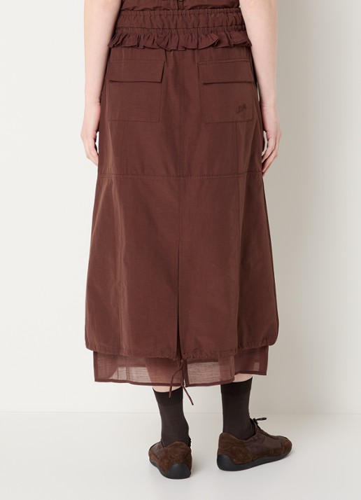 Damson Madder Amber midi rok met ruches - achterkant donkerbruin