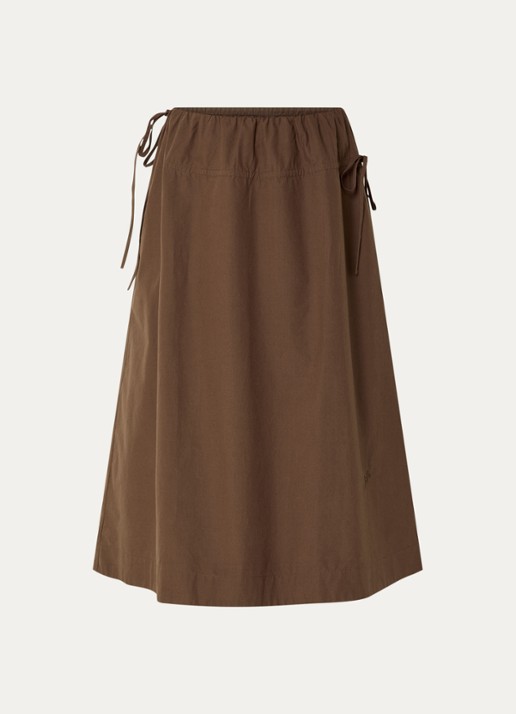 Damson Madder Caspia midi rok met steekzakken - voorkant 2 chocoladebruin