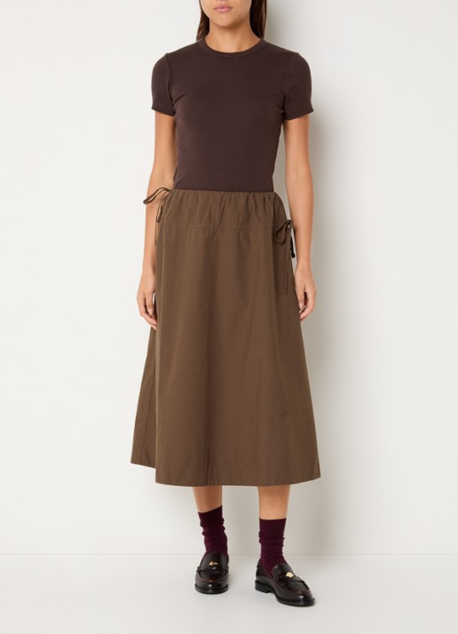 Damson Madder Caspia midi rok met steekzakken - voorkant 3 chocoladebruin