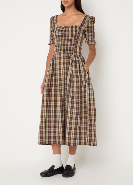 Damson Madder Emmy midi jurk met ruitdessin