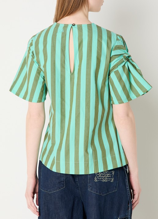Damson Madder Estelle top met streepprint en gestrikt detail - achterkant groen