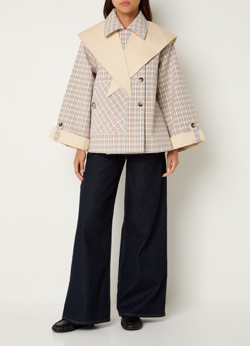 Damson Madder Jerry cropped trenchcoat met steekzakken - voorkant 5 beige