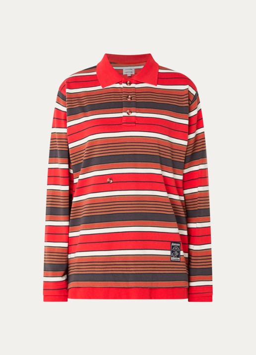 Damson Madder Noah regular fit polo met streepprint - voorkant 3 rood