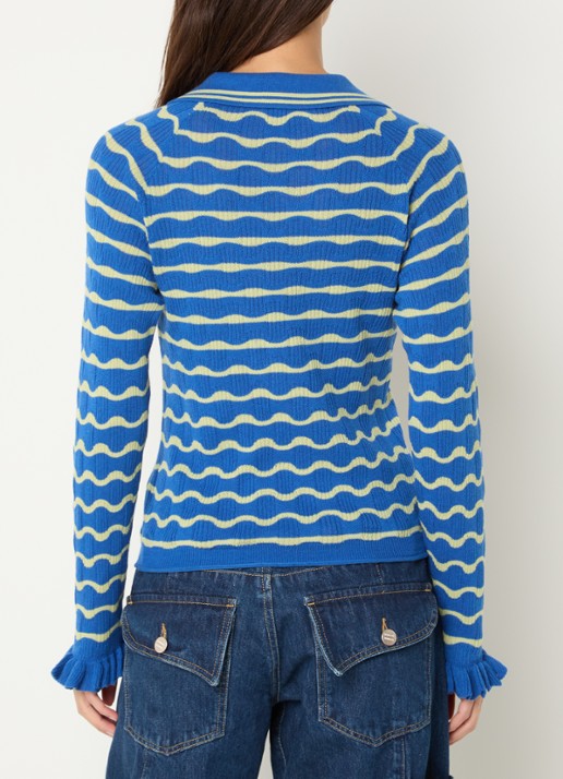 Damson Madder Silvia fijngebreide trui in merino wolblend - achterkant blauw