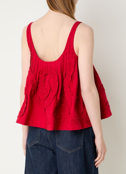 Damson Madder Stella mouwloze top met ruches - achterkant 3 kersenrood