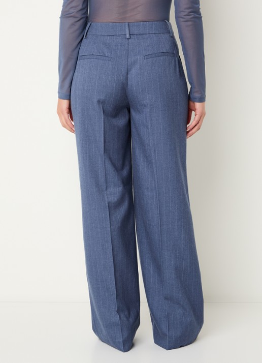 Dante 6 Alain mid waist wide fit pantalon met krijtstreep - achterkant indigo