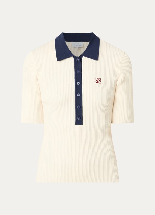 Dante 6 Byra ribgebreide polo met logoborduring - voorkant 2 ivoor