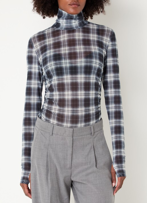 Dante 6 Casha semi-transparante top met ruitdessin