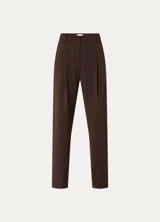 Dante 6 Chad high waist loose fit broek met steekzakken - voorkant donkerbruin