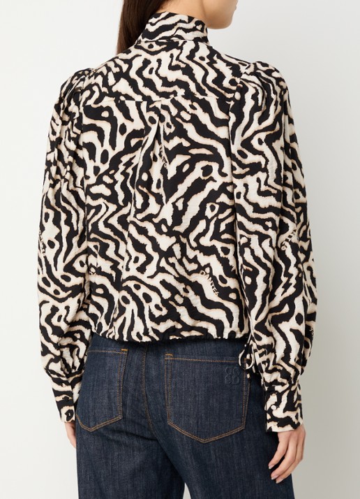 Dante 6 Cheska blouse met print en sjaalkraag - achterkant zwart