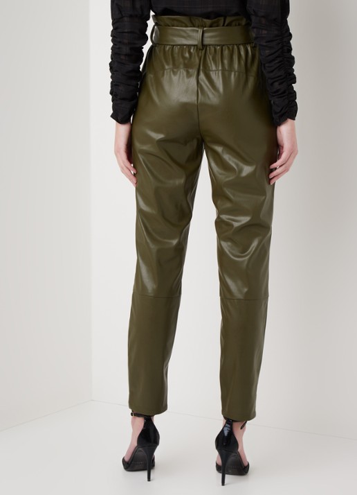 Dante 6 Duncan high waist tapered fit broek van imitatieleer - achterkant 4 donkergroen