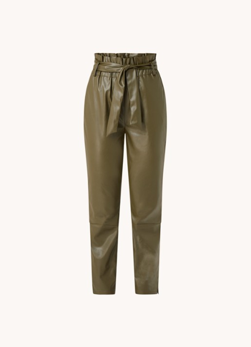 Dante 6 Duncan high waist tapered fit broek van imitatieleer - voorkant donkergroen