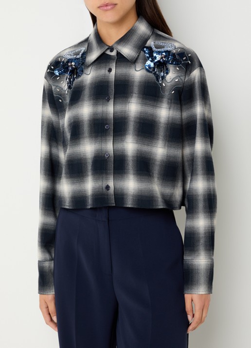 Dante 6 Eason blouse met ruitdessin en pailletten - detail 4 zwart