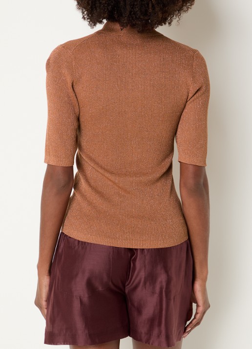 Dante 6 Fayza polo met lurex - achterkant 4 roestbruin