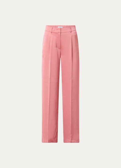 Dante 6 High waist wide fit pantalon van satijn  - voorkant roze