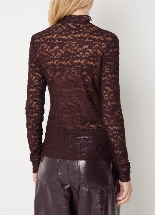 Dante 6 Irony top van kant met opstaande kraag - achterkant bruin