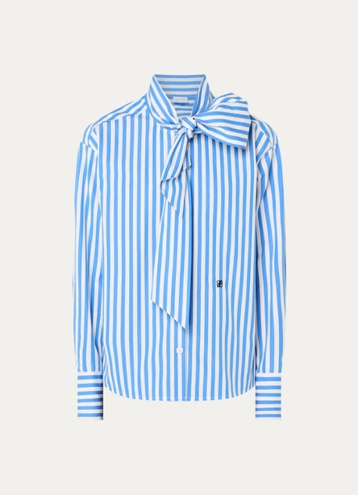Dante 6 Ivez blouse met sjaalkraag en streepprint - voorkant 2 blauw