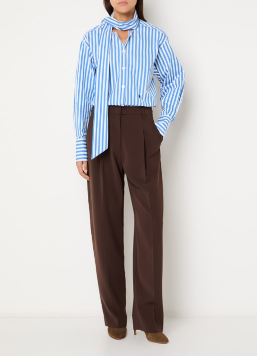 Dante 6 Ivez blouse met sjaalkraag en streepprint - voorkant 3 blauw