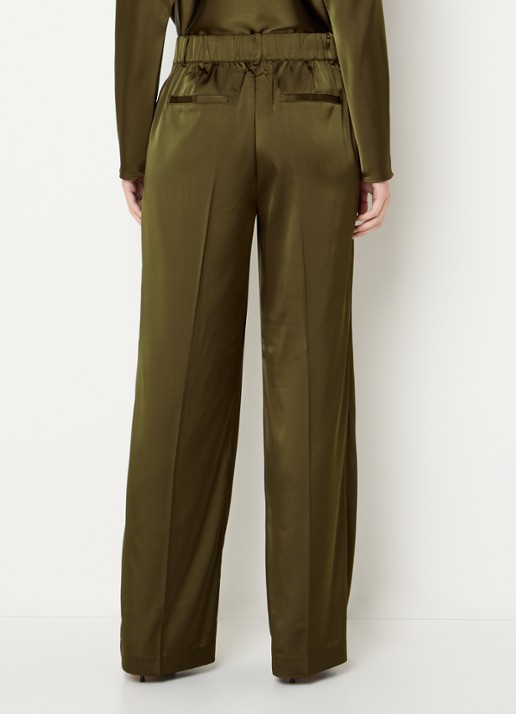 Dante 6 Jules high waist loose fit pantalon van satijn - achterkant 2 donkergroen