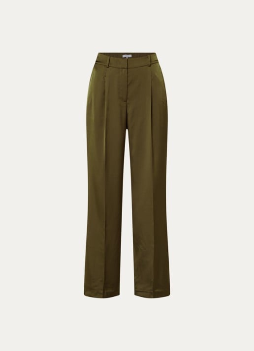 Dante 6 Jules high waist loose fit pantalon van satijn - voorkant 3 donkergroen