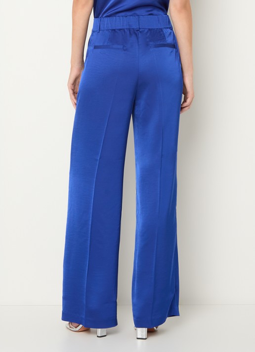Dante 6 Jules high waist straight fit pantalon van satijn - achterkant kobaltblauw