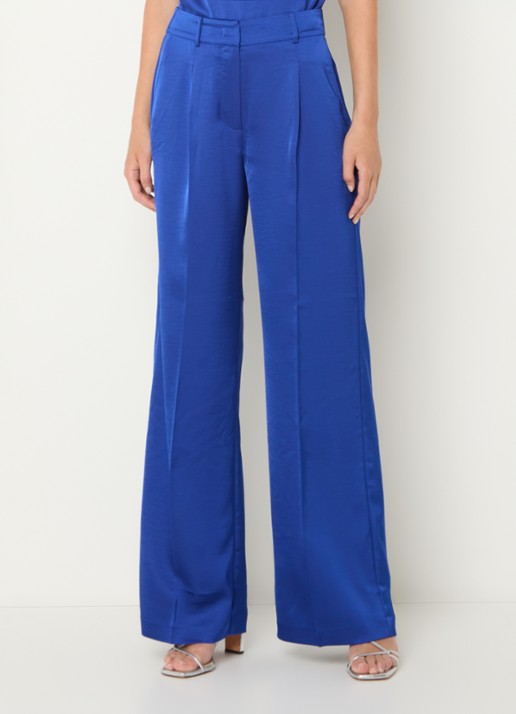 Dante 6 Jules high waist straight fit pantalon van satijn - detail 2 kobaltblauw