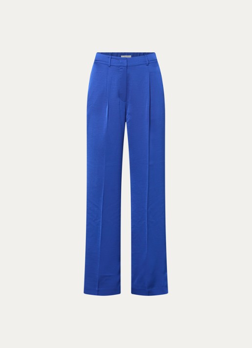 Dante 6 Jules high waist straight fit pantalon van satijn - voorkant 3 kobaltblauw