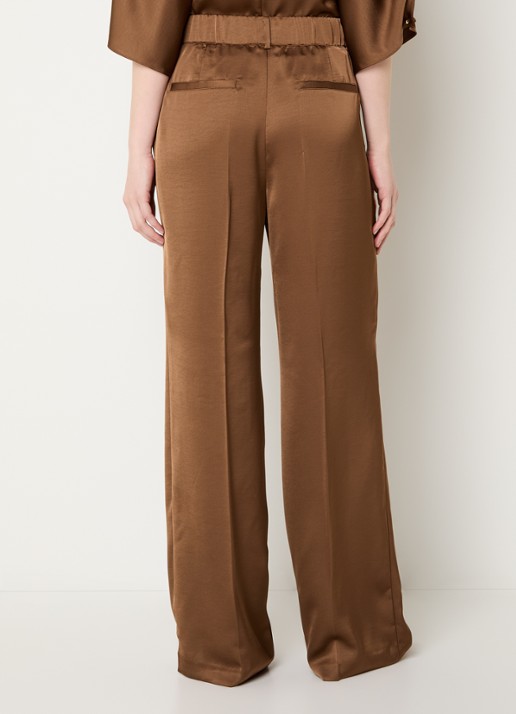 Dante 6 Jules high waist wide fit pantalon van satijn - achterkant cognac