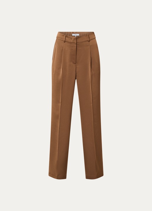 Dante 6 Jules high waist wide fit pantalon van satijn - voorkant 3 cognac