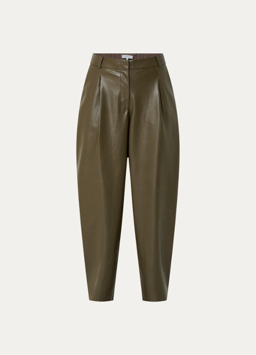Dante 6 Mid waist balloon fit broek van imitatieleer  - voorkant 2 groen