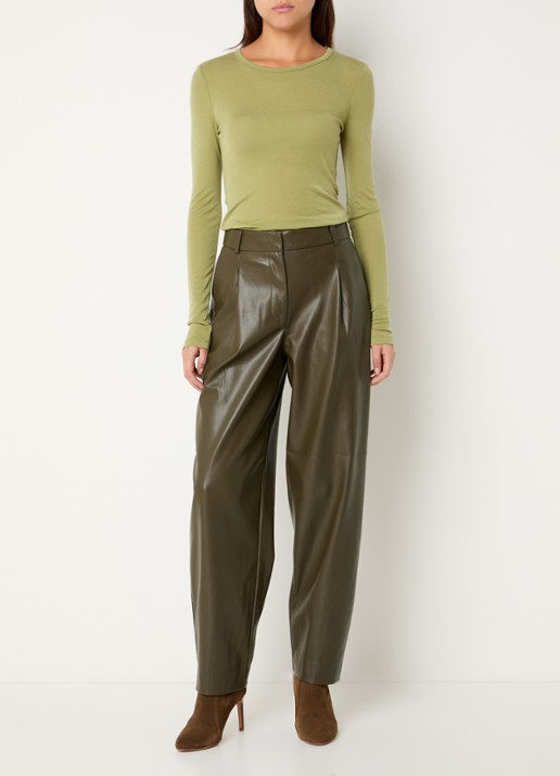 Dante 6 Mid waist balloon fit broek van imitatieleer  - voorkant 3 groen