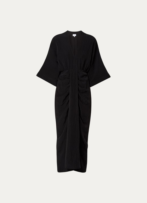 Dante 6 Midi jurk met V-hals en vlindermouw - voorkant 3 zwart