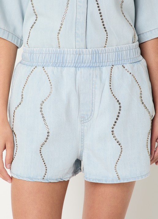 Dante 6 Nerida mid waist straight fit korte broek van denim met pailletten