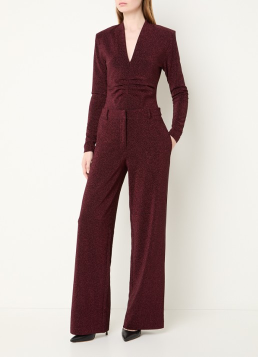 Dante 6 Noemia high waist straight fit pantalon met lurex - voorkant 2 bordeauxrood