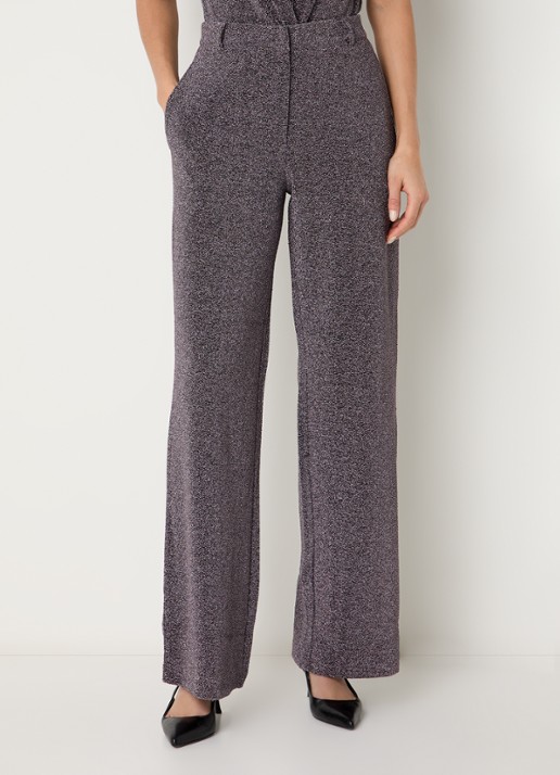 Dante 6 Noemia high waist straight fit pantalon met lurex - achterkant 3 lichtpaars