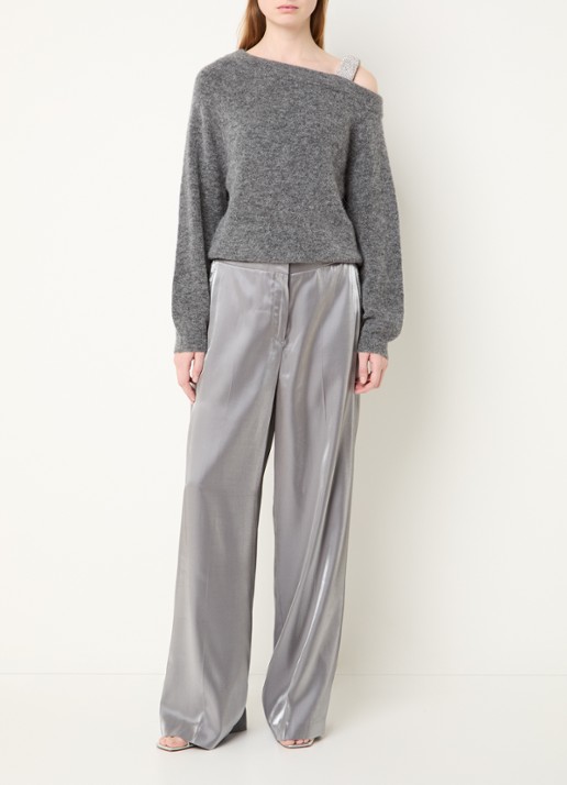 Dante 6 Purity mid waist wide fit pantalon met glanzende finish - voorkant 4 zilver